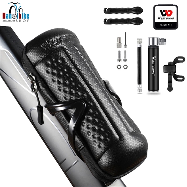 Combo bình tool kèm móc lốp +bơm gắn xe mini WESTBIKING gắn ở gọng bình nước xe đạp