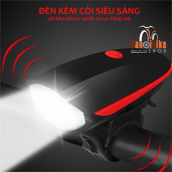 Đèn còi xe đạp siêu sáng sạc USB led T6 chống nước 7588