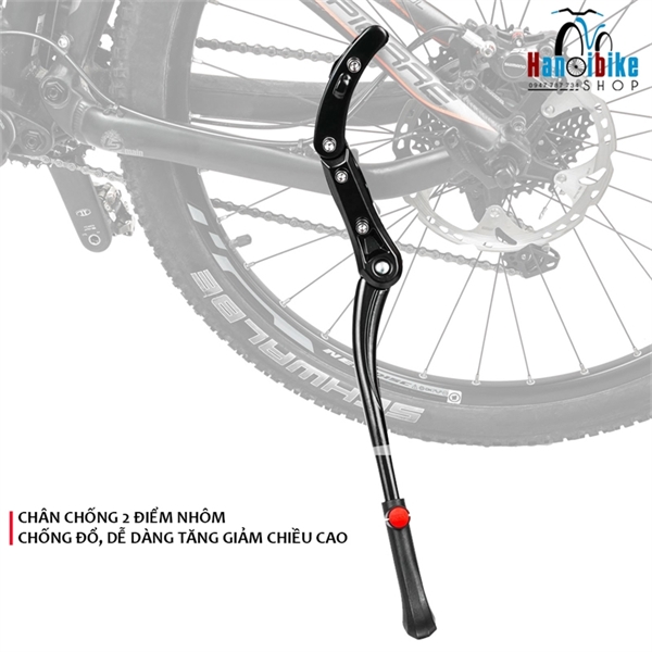 Chân chống xe đạp 2 điểm nhôm chống đổ, dễ dàng tăng giảm chiều cao